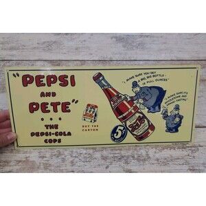 Vintage Pepsi Cola Sign Pete Coke Soda Wall Decor Diner Police Retro 1940's